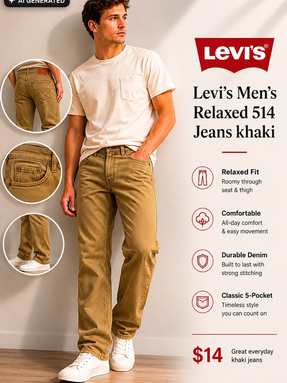Levi's Men's Relaxed 514 Jeans khaki - Picture 1 of 6